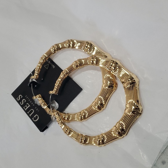 Guess Old School fly girl bamboo style‎ retro oversized hoop earrings new - Picture 1 of 7